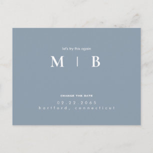 Eenvoudig en stijlvol monogram Stustblauw Verander Aankondigingskaart