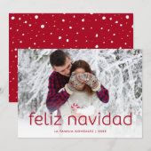 Eenvoudig en vun rood | kerstfoto van Feliz Navida Feestdagenkaart (Voorkant / Achterkant)
