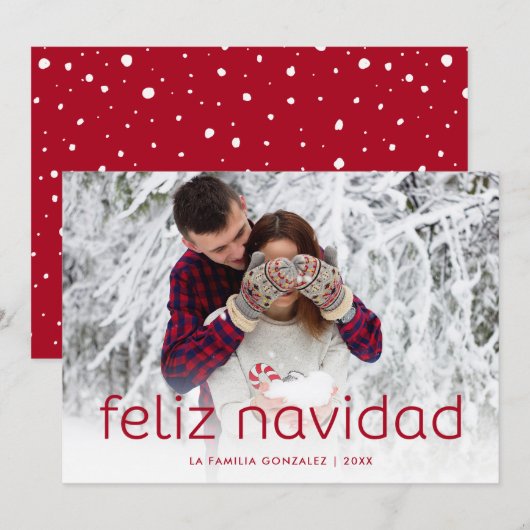 Eenvoudig en vun rood | kerstfoto van Feliz Navida Feestdagenkaart (Voorkant / Achterkant)