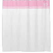 Eenvoudig en wit en roze gestreept monogram douchegordijn (Voorkant)