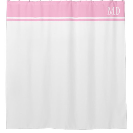 Eenvoudig en  wit en roze gestreept monogram douchegordijn (Voorkant)