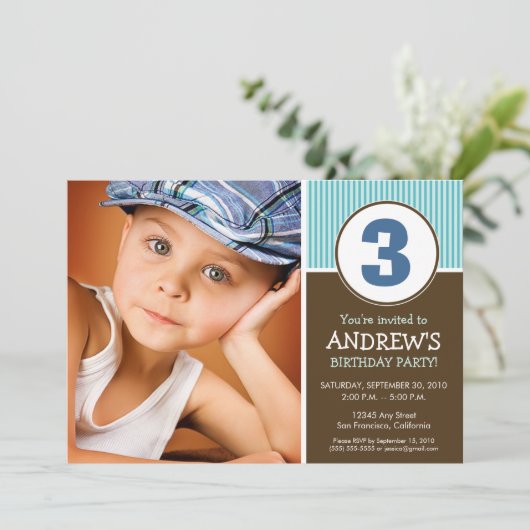 Eenvoudig en zoet chocolade/blauw Birthday Invite Kaart (Staand voorkant)