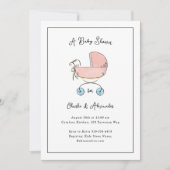Eenvoudig en zoet Roze en Blauw Pram Baby shower Kaart (Voorkant)