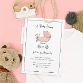 Eenvoudig en zoet Roze en Blauw Pram Baby shower Kaart