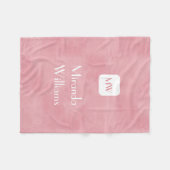 Eenvoudig en zwart-wit roze monogram met naam fleece deken (Voorkant (Horizontaal))