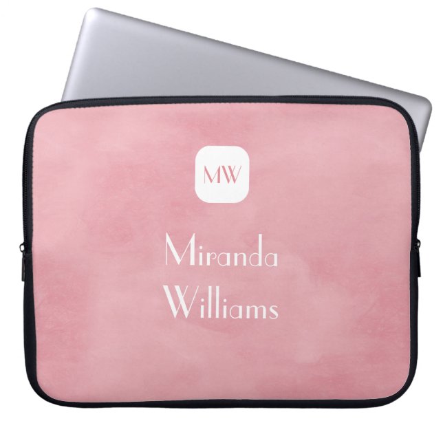 Eenvoudig en zwart-wit roze monogram met naam laptop sleeve (Voorkant)