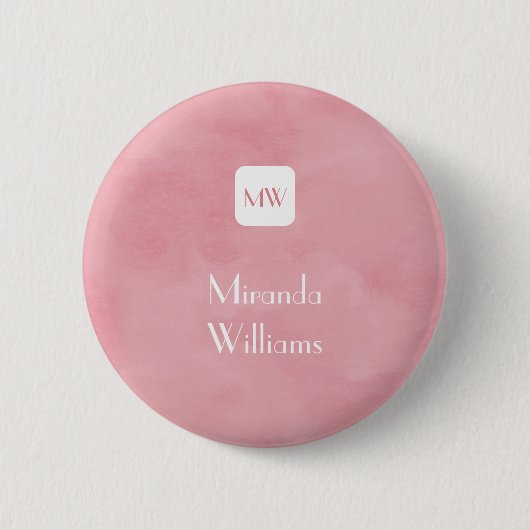 Eenvoudig en zwart-wit roze monogram met naam ronde button 5,7 cm (Voorkant)