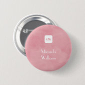 Eenvoudig en zwart-wit roze monogram met naam ronde button 5,7 cm (Voorkant /achterkant)