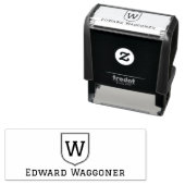 Eenvoudig enkel initiaal monogram in kam met naam  zelfinktende stempel (In situ)