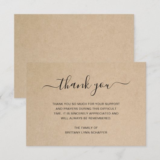 Eenvoudig eslegant Rustic Funeral Sympathie Bedankkaart (Voorkant / Achterkant)