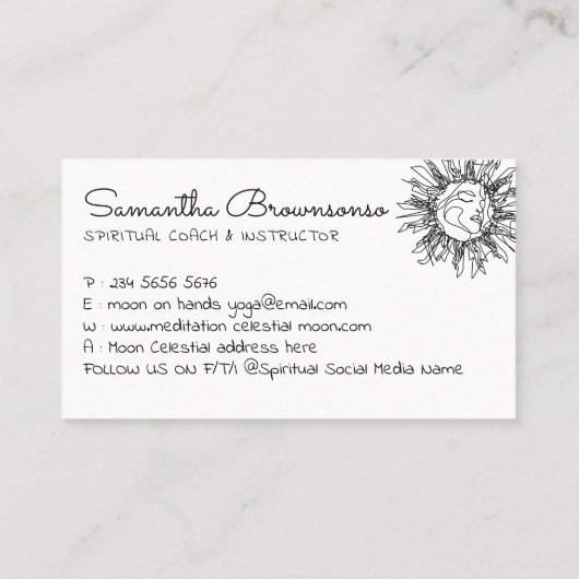 Eenvoudig Esoteric Woman Celestial Sun Face Visitekaartje (Achterkant)