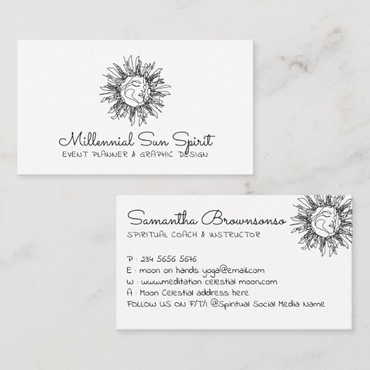 Eenvoudig Esoteric Woman Celestial Sun Face Visitekaartje (Voorkant / Achterkant)