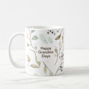 Eenvoudig esthetisch bladpatroon Happy Grandma Day Koffiemok