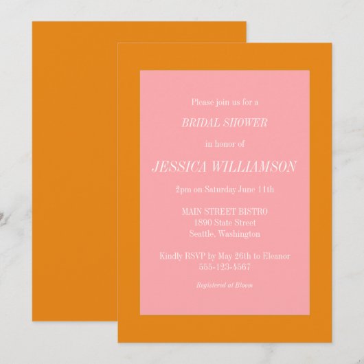 Eenvoudig esthetisch roze en Oranje Vrijgezellenfe Kaart (Voorkant / Achterkant)