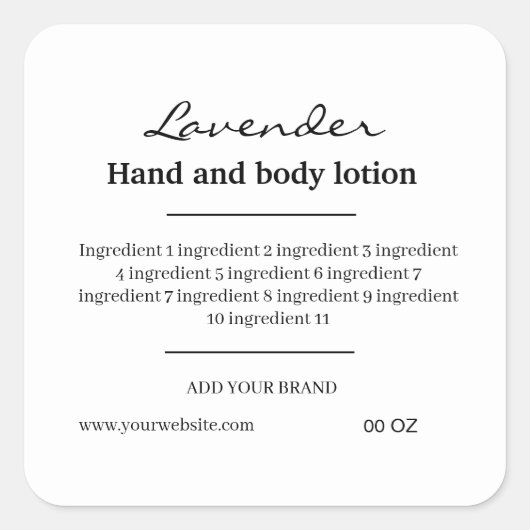 Eenvoudig etiket met zwarte en witte ingrediënten (Voorkant)