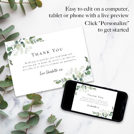 Eenvoudig eucalyptus Afstuderen Bedankkaart