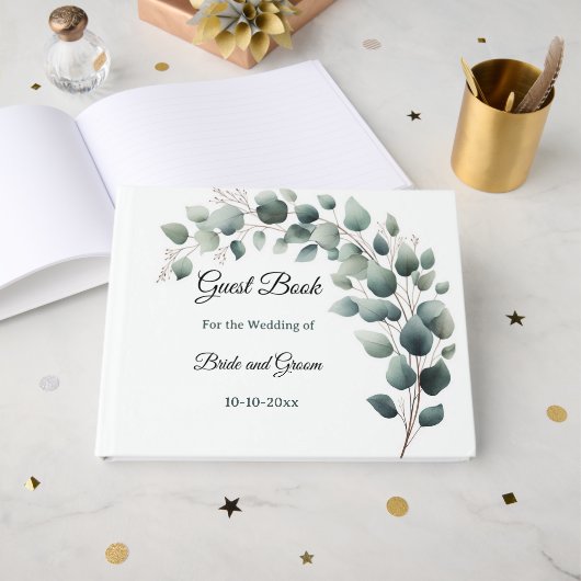Eenvoudig Eucalyptus Bruiloft Gastenboek (Voorkant open)