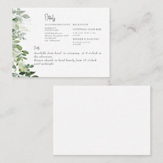 Eenvoudig Eucalyptus Foliage Cash Bar & Shuttle Informatiekaartje (Voorkant / Achterkant)