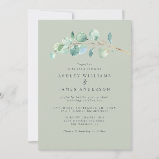 Eenvoudig Eucalyptus Foliage Pastel Green Wedding Kaart (Voorkant)