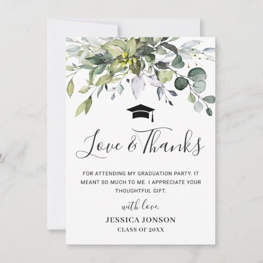 Eenvoudig Eucalyptus Greenery Afstuderen  Bedankkaart (Voorkant)