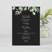Eenvoudig Eucalyptus Greenery Black Wedding Kaart (Staand voorkant)