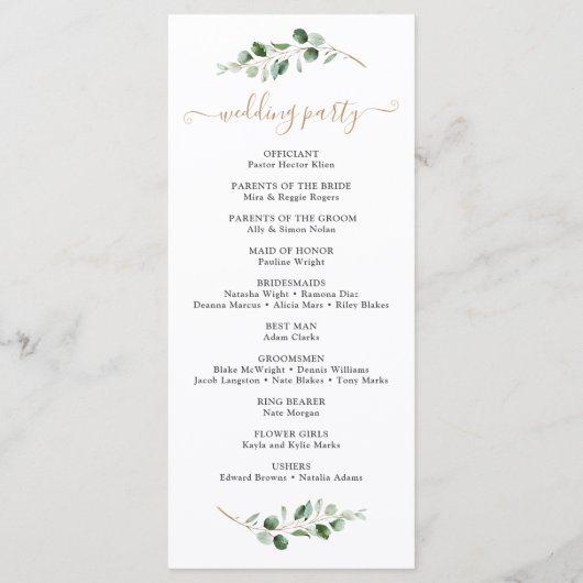 Eenvoudig Eucalyptus Greenery Ceremony-programma Menu (Achterkant)