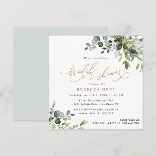 Eenvoudig Eucalyptus Greenery Gold Vrijgezellenfee Kaart (Voorkant / Achterkant)