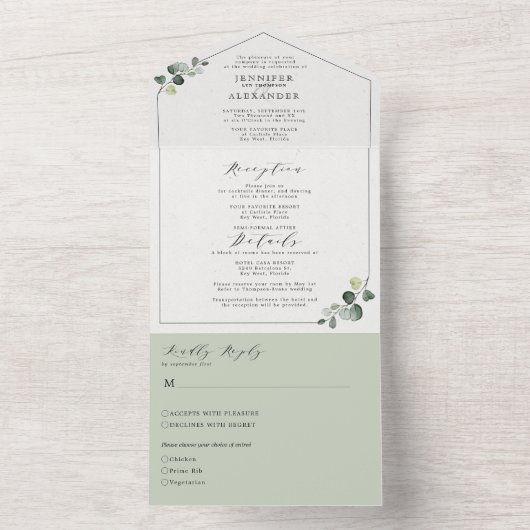 Eenvoudig Eucalyptus Greenery Wedding All In One Uitnodiging (Binnen)
