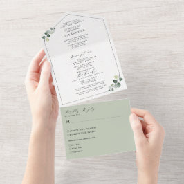 Eenvoudig Eucalyptus Greenery Wedding All In One Uitnodiging