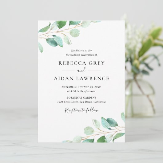 Eenvoudig Eucalyptus Greenery Wedding Kaart (Staand voorkant)