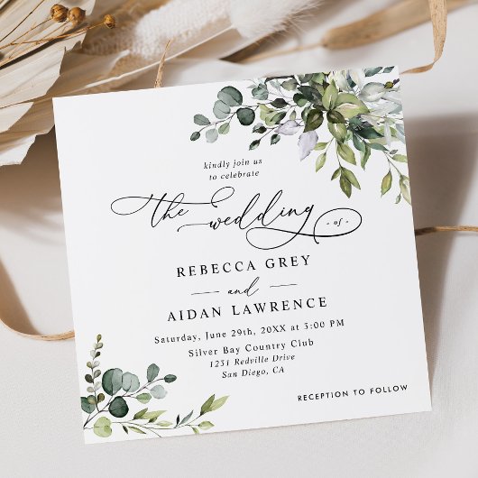 Eenvoudig Eucalyptus Greenery Wedding Square Kaart