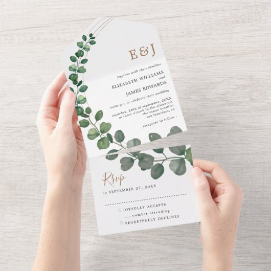 Eenvoudig Eucalyptus-minimalistisch huwelijk All In One Uitnodiging (Afscheurbaar)
