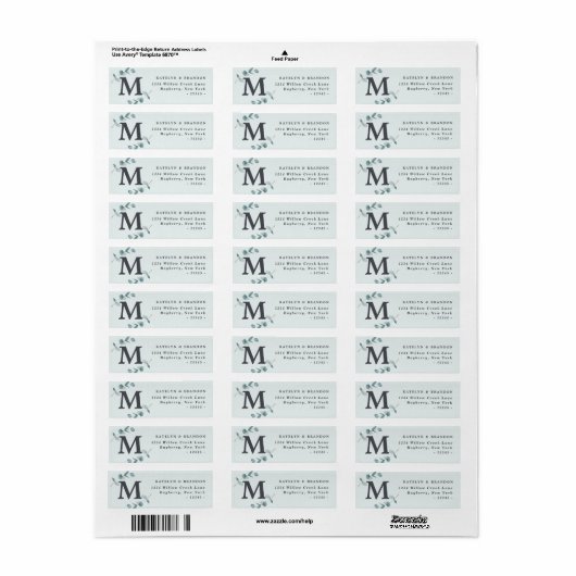Eenvoudig Eucalyptus Rustisch Monogram Retouradres Etiket (Full Sheet)
