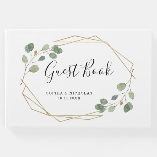 Eenvoudig eucalyptusgroen | geometrisch gastenboek (Voorkant)