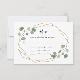 Eenvoudig eucalyptusgroen   geometrische bruiloft RSVP kaartje