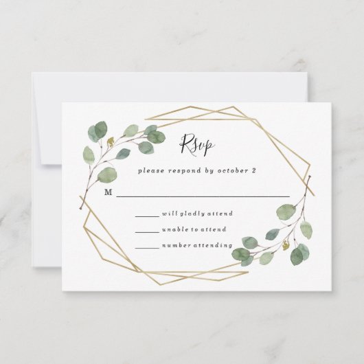 Eenvoudig eucalyptusgroen | geometrische bruiloft RSVP kaartje (Voorkant)