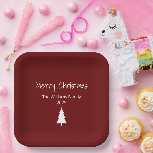 Eenvoudig Evergreen Modern Kerstfeest Rood Papieren Bordje (Feest)