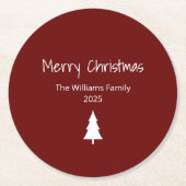 Eenvoudig Evergreen Modern Vrolijk Kerstrood Ronde Kartonnen Onderzetter (Voorkant)
