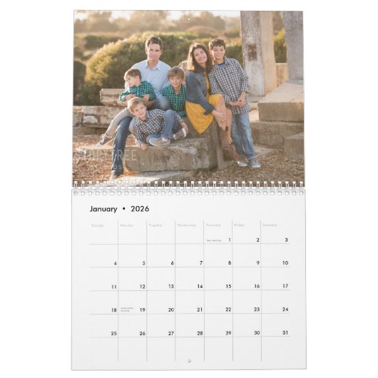 Eenvoudig familiefortret aangepaste achternaam kalender (Jan 2026)