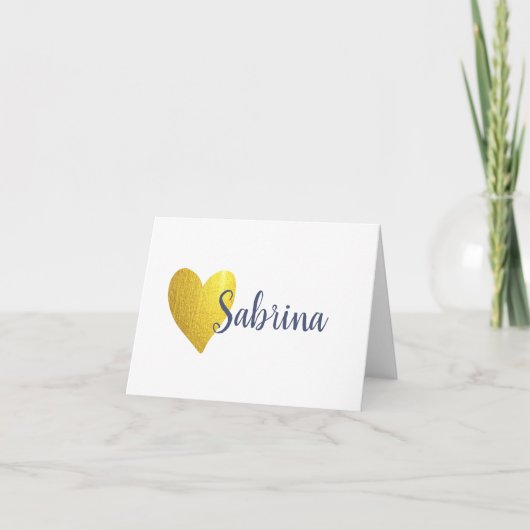 Eenvoudig Faux Gold Heart met Script Name Notitiekaartje (Voorkant)