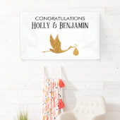 Eenvoudig Faux Gold Stork-Baby shower Spandoek (Insitu)