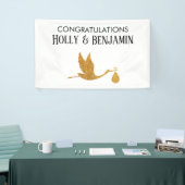 Eenvoudig Faux Gold Stork-Baby shower Spandoek (Beurs)