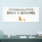 Eenvoudig Faux Gold Stork-Baby shower Spandoek (Beurs)