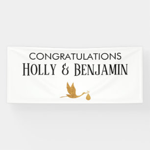 Eenvoudig Faux Gold Stork-Baby shower Spandoek