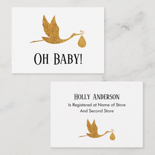 Eenvoudig Faux Gold Stork Cadeauregister Informatiekaartje (Voorkant / Achterkant)