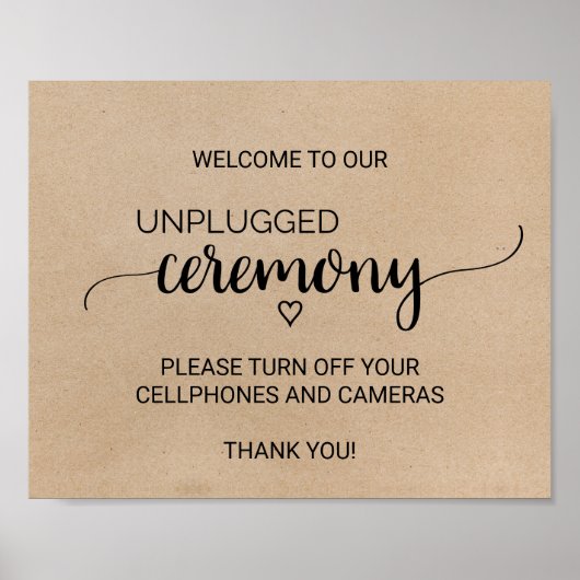 Eenvoudig Faux Kraft Unplugged Ceremony-teken Poster (Voorkant)