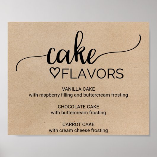 Eenvoudig Faux Kraft Weddenschap Cake Flavors Poster (Voorkant)
