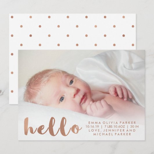 Eenvoudig Faux Roos Gold Hallo geboorteaankondigin Aankondiging (Voorkant / Achterkant)