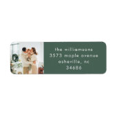 Eenvoudig feestelijk groen uniek foto retour adres etiket (Voorkant)