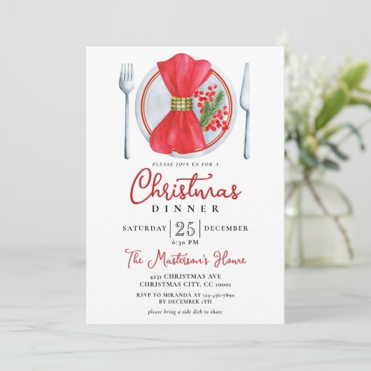 Eenvoudig feestelijk kerstdiner kaart (Staand voorkant)